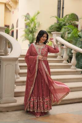 Pink Designer Kurti Duptta With sharara Embroidery Zari Sequins Work 4
