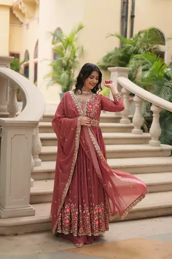 Pink Designer Kurti Duptta With sharara Embroidery Zari Sequins Work