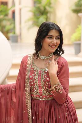 Pink Designer Kurti Duptta With sharara Embroidery Zari Sequins Work 6