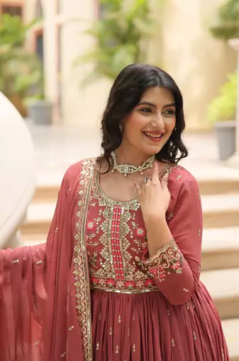 Pink Designer Kurti Duptta With sharara Embroidery Zari Sequins Work