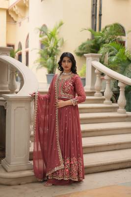 Pink Designer Kurti Duptta With sharara Embroidery Zari Sequins Work 7