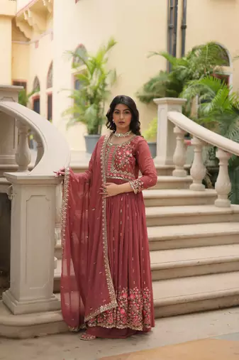 Pink Designer Kurti Duptta With sharara Embroidery Zari Sequins Work