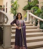 Dark purple  Designer Readymade Kurti Duppta With sharara Embroidery Zari Sequins Work