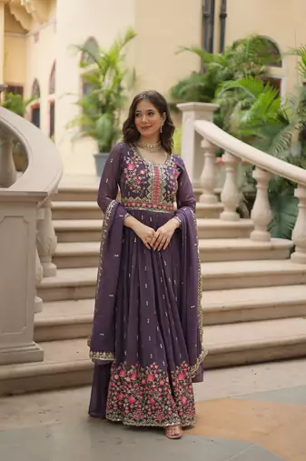 Dark purple  Designer Readymade Kurti Duppta With sharara Embroidery Zari Sequins Work