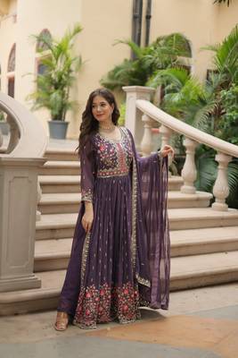 Dark purple Designer Kurti Duppta With sharara Embroidery Zari Sequins Work 4