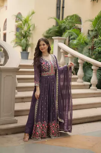 Dark purple  Designer Readymade Kurti Duppta With sharara Embroidery Zari Sequins Work