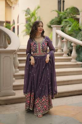 Dark purple Designer Kurti Duppta With sharara Embroidery Zari Sequins Work 5