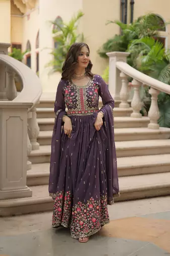 Dark purple  Designer Readymade Kurti Duppta With sharara Embroidery Zari Sequins Work