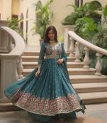 Sea green Designer Readymade Kurti Duppta With sharara Embroidery Zari Sequins Work