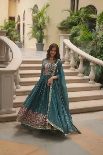 Sea green Designer Kurti Duppta With sharara Embroidery Zari Sequins Work