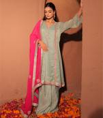 Aqua blue and fuchsia kurta set