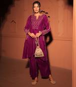 Plum purple velvet kurta set