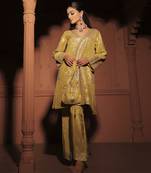 Golden yellow brocade embroidered cord set