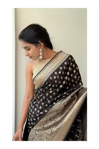 Black color silk blend saree with blouse