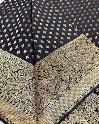 Black color silk blend saree with blouse 3