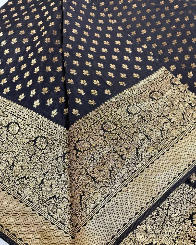 Black color silk blend saree with blouse