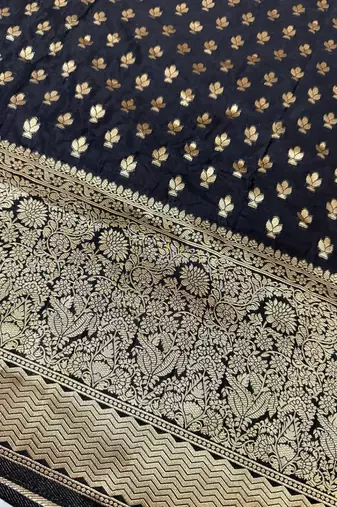 Black color silk blend saree with blouse