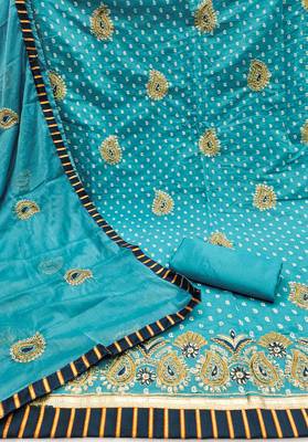blue chanderi modal handwork unstitched dress material 3
