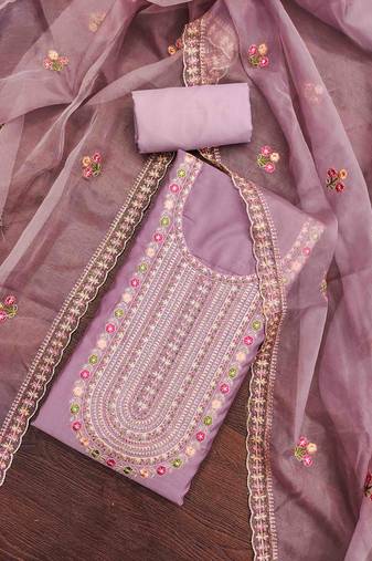 lavender roman cotton silk embroidered unstitched dress material
