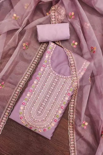 lavender roman cotton silk embroidered unstitched dress material