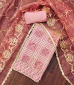 peach roman cotton silk blend handwork unstitched dress material