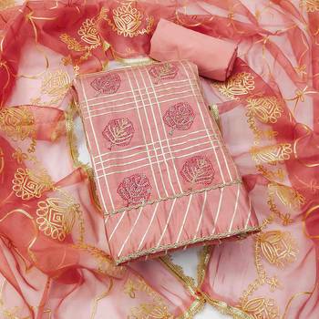 peach roman cotton silk blend handwork unstitched dress material 2