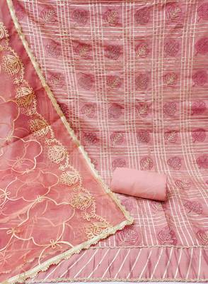 peach roman cotton silk blend handwork unstitched dress material 3