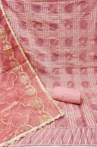 peach roman cotton silk blend handwork unstitched dress material