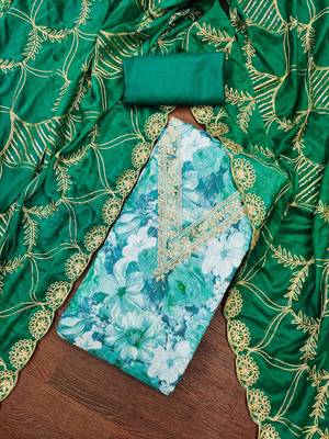 green viscose banarasi handwork unstitched dress material 1