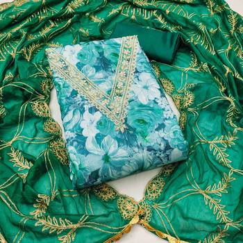green viscose banarasi handwork unstitched dress material 2