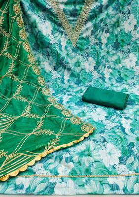 green viscose banarasi handwork unstitched dress material 3