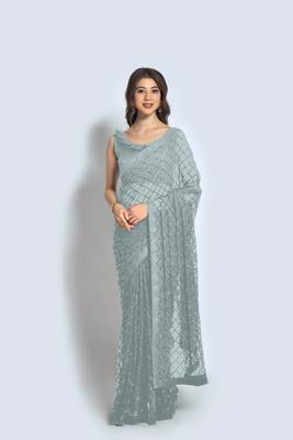 Women embellished georgette sequinned saree 1