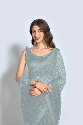 Women embellished georgette sequinned saree 4
