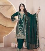 Green embroidered with diamond work georgette palazzo straight pakistani a-line stitched salwar suit dupatta