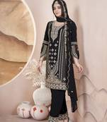 Black embroidered with diamond work georgette palazzo straight pakistani a-line stitched salwar suit dupatta