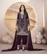 Brown embroidered with diamond work georgette palazzo straight pakistani a-line stitched salwar suit dupatta