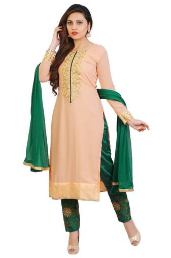 Peach embroidered georgette unstitched salwar suits