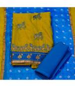 Green embroidered chanderi salwar with bandhani dupatta unstitched