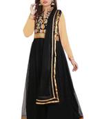 Black embroidered art dupion silk anarkali suit semi stitched