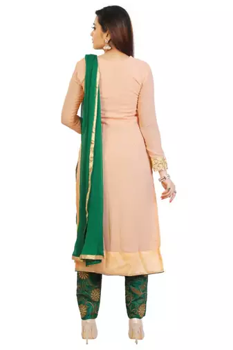 Peach embroidered georgette unstitched salwar suits