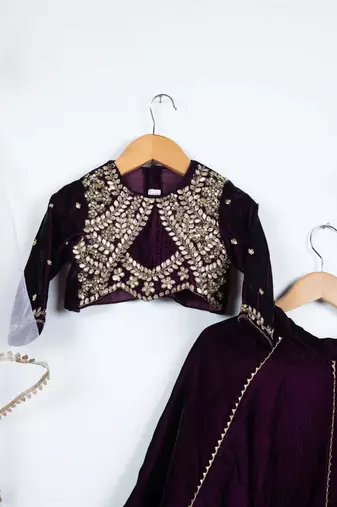 Wine gota embroidered ghaghra set