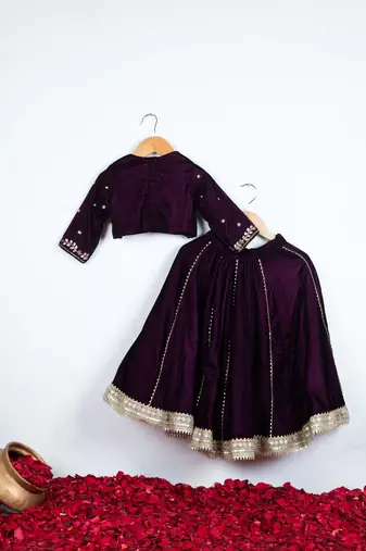 Wine gota embroidered ghaghra set