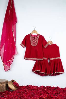 Rani pink velvet sharara set 1