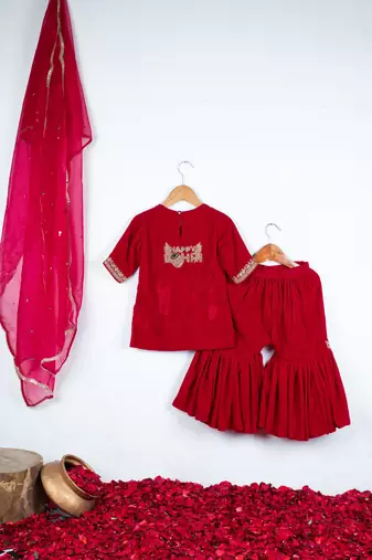 Rani pink velvet sharara set
