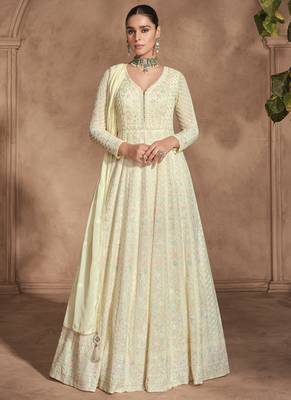Cream georgette chikankari embroidered anarkali suit 2