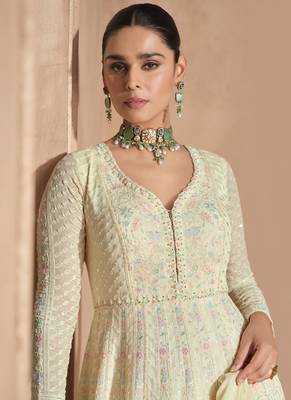Cream georgette chikankari embroidered anarkali suit 3