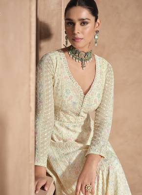 Cream georgette chikankari embroidered anarkali suit 4