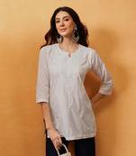 Hand embroidered white cotton lucknowi chikankari short kurti