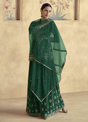 Green chinon silk embroidered Palazzo suit 2