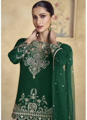 Green chinon silk embroidered Palazzo suit 4